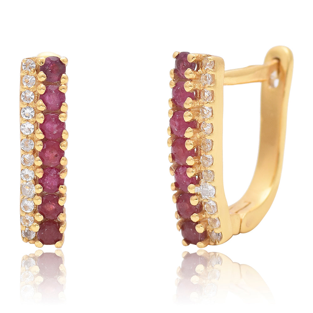 Cercei din Argint 925 Placat cu Aur ( 2.72 grame ) cu Rubin Malagasy și Topaz Alb 1.18 Carate 1 