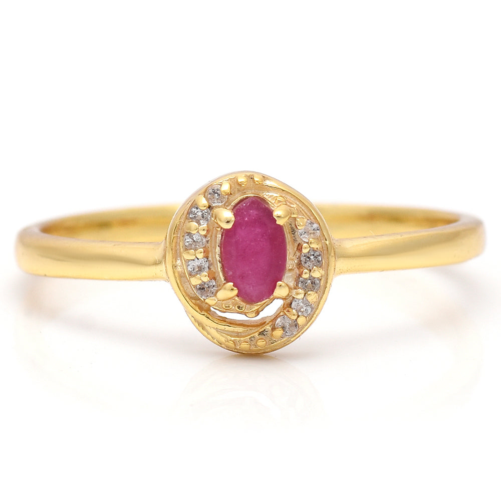 Inel din Argint 925 Placat cu Aur ( 1.81 grame ) cu Rubin Malagasy și Topaz Alb 0.09 Carate 2 