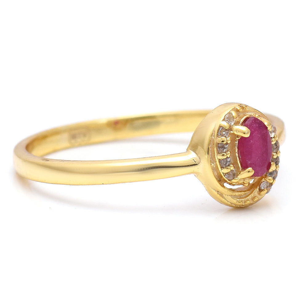 Inel din Argint 925 Placat cu Aur ( 1.81 grame ) cu Rubin Malagasy și Topaz Alb 0.09 Carate 3 