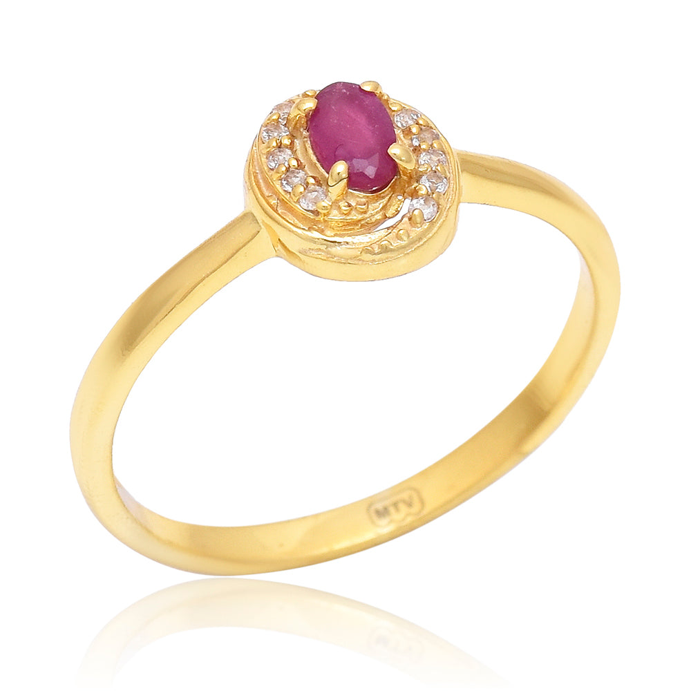 Inel din Argint 925 Placat cu Aur ( 1.81 grame ) cu Rubin Malagasy și Topaz Alb 0.09 Carate 6 