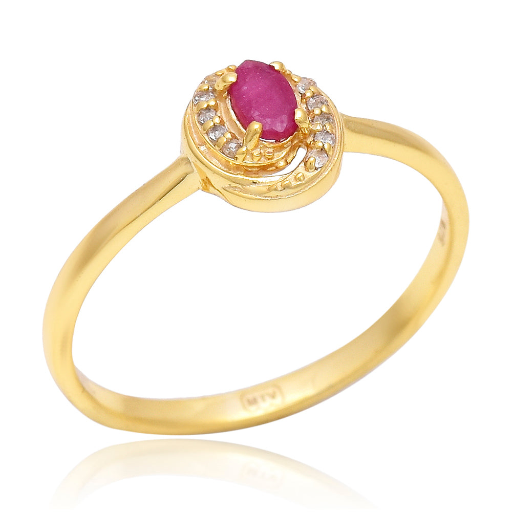 Inel din Argint 925 Placat cu Aur ( 1.81 grame ) cu Rubin Malagasy și Topaz Alb 0.09 Carate