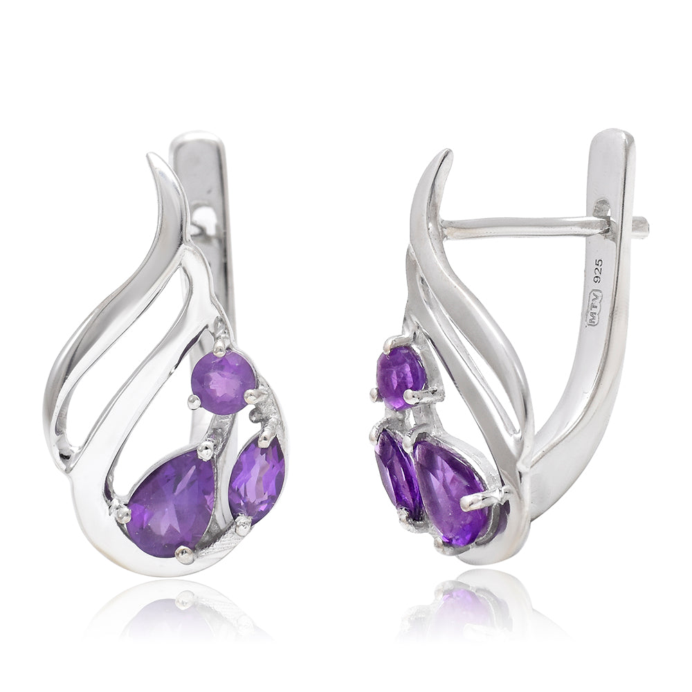 Cercei din Argint 925 Placat cu Aur ( 3.77 grame ) cu Ametist Marocan 0.65 Carate 2 