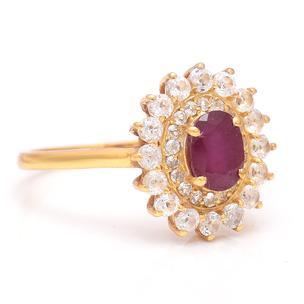 Inel din Argint 925 Placat cu Aur ( 2.91 grame ) cu Rubin Malagasy și Topaz Alb 1.24 Carate 2 