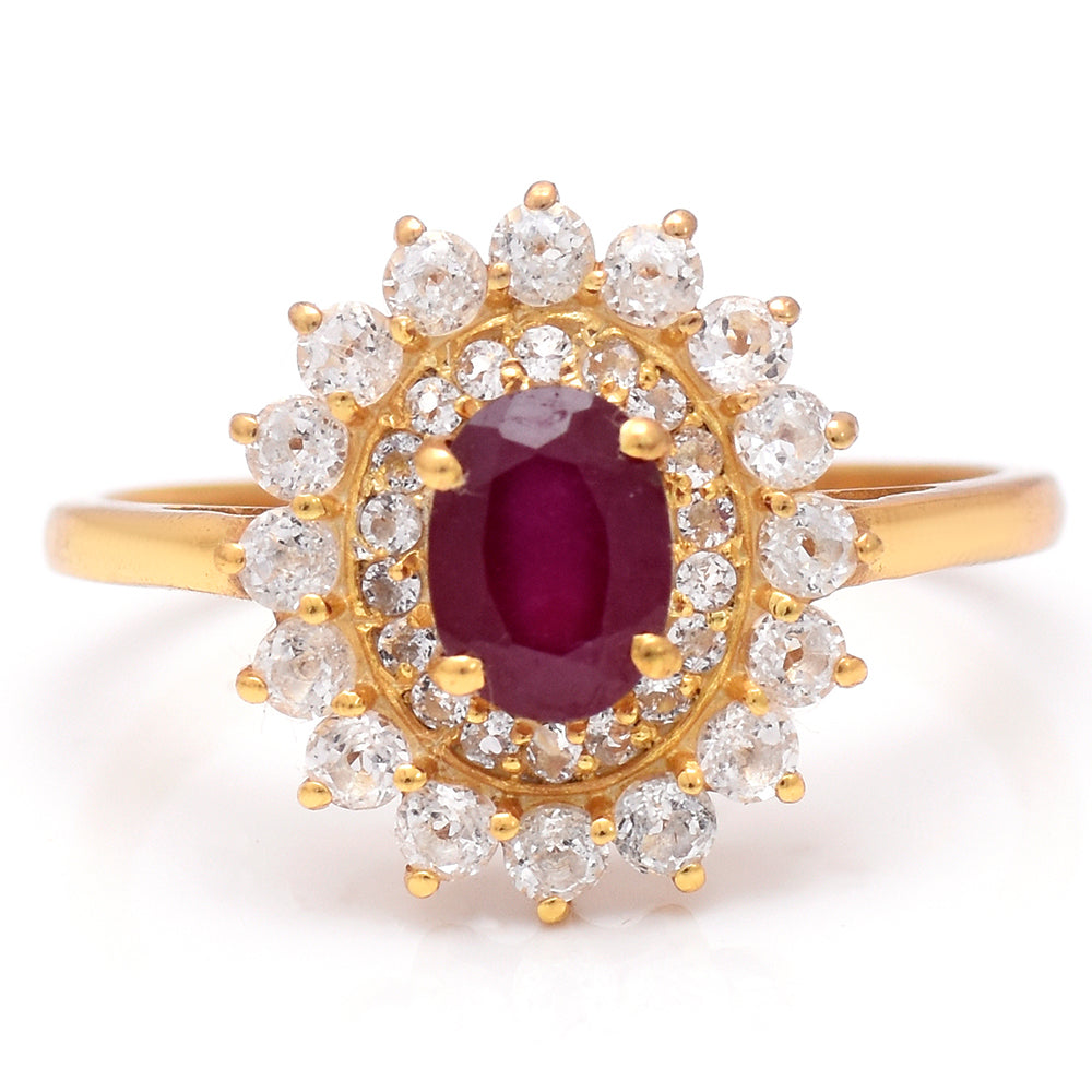 Inel din Argint 925 Placat cu Aur ( 2.91 grame ) cu Rubin Malagasy și Topaz Alb 1.24 Carate