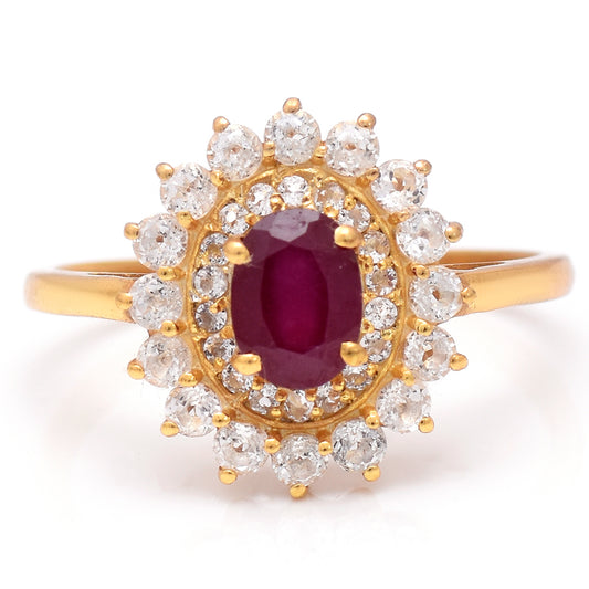 Inel din Argint 925 Placat cu Aur ( 2.91 grame ) cu Rubin Malagasy și Topaz Alb 1.24 Carate