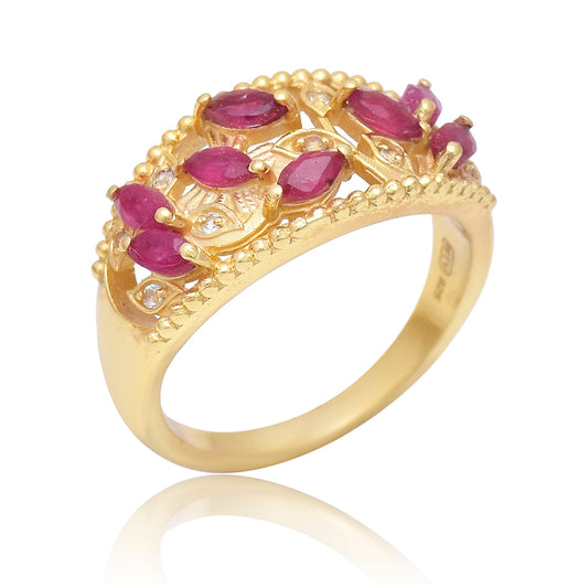 Inel din Argint 925 Placat cu Aur ( 4.06 grame ) cu Rubin Malagasy și Topaz Alb 0.87 Carate