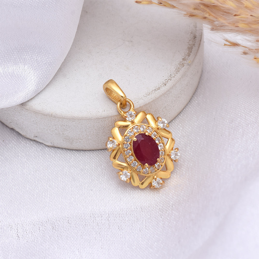 Pandantiv din Argint 925 Placat cu Aur ( 1.86 grame ) cu Rubin Malagasy și Topaz Alb 1.38 Carate 1 