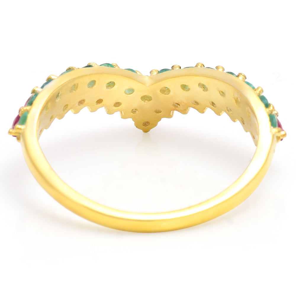 Inel din Argint 925 Placat cu Aur ( 2.53 grame ) cu Rubin Malagasy și Smarald Brazilian 0.9 Carate