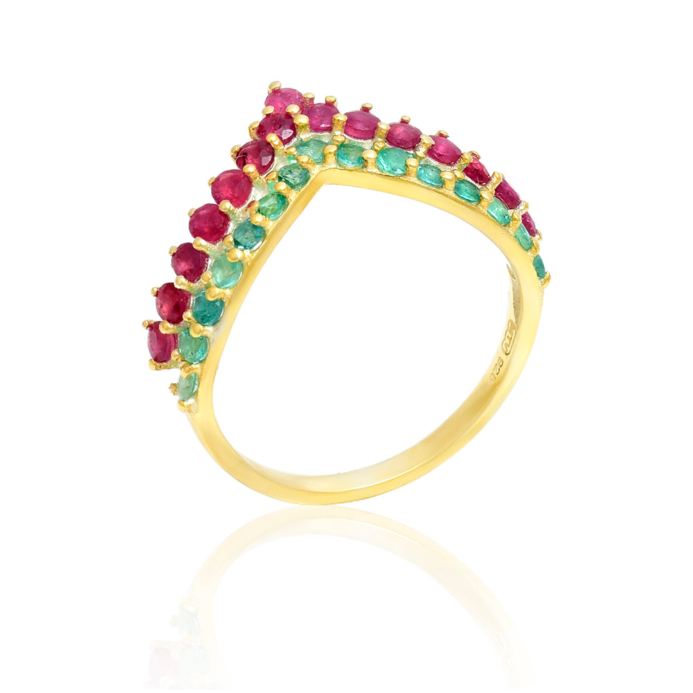 Inel din Argint 925 Placat cu Aur ( 2.53 grame ) cu Rubin Malagasy și Smarald Brazilian 0.9 Carate