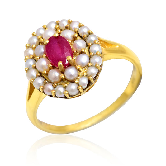 Inel din Argint 925 Placat cu Aur ( 3.21 grame ) cu Rubin Malagasy și Perlă de Apă Dulce Albă 2.84 Carate
