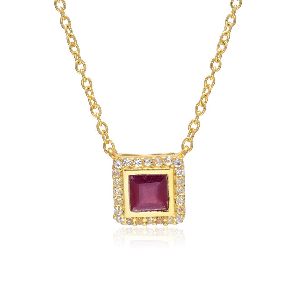 Colier din Argint 925 Placat cu Aur ( 3.86 grame ) cu Rubin Malagasy și Topaz Alb 0.72 Carate 2 