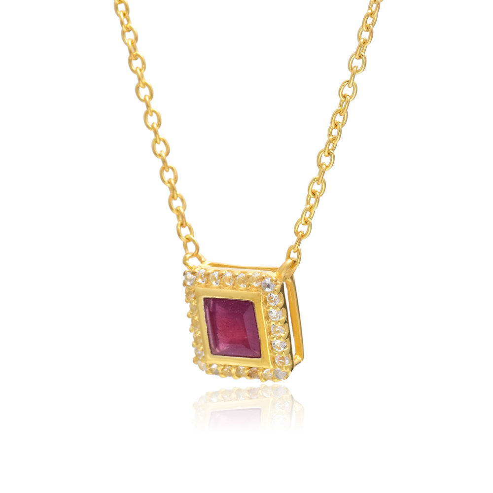 Colier din Argint 925 Placat cu Aur ( 3.86 grame ) cu Rubin Malagasy și Topaz Alb 0.72 Carate