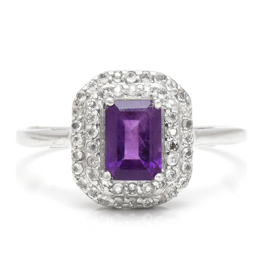 Inel din Argint 925 ( 2.37 grame ) cu Ametist Marocan și Topaz Alb 1.45 Carate