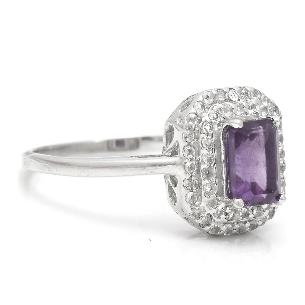 Inel din Argint 925 ( 2.37 grame ) cu Ametist Marocan și Topaz Alb 1.45 Carate 3 