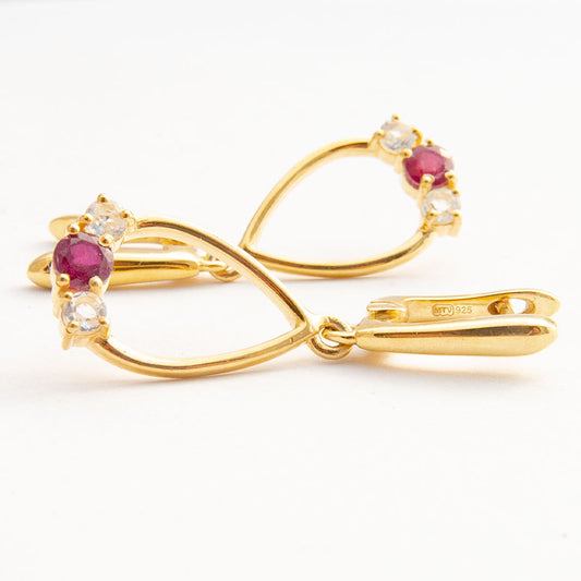Cercei din Argint 925 Placat cu Aur ( 5.48 grame ) cu Rubin Malagasy 1.54 Carate