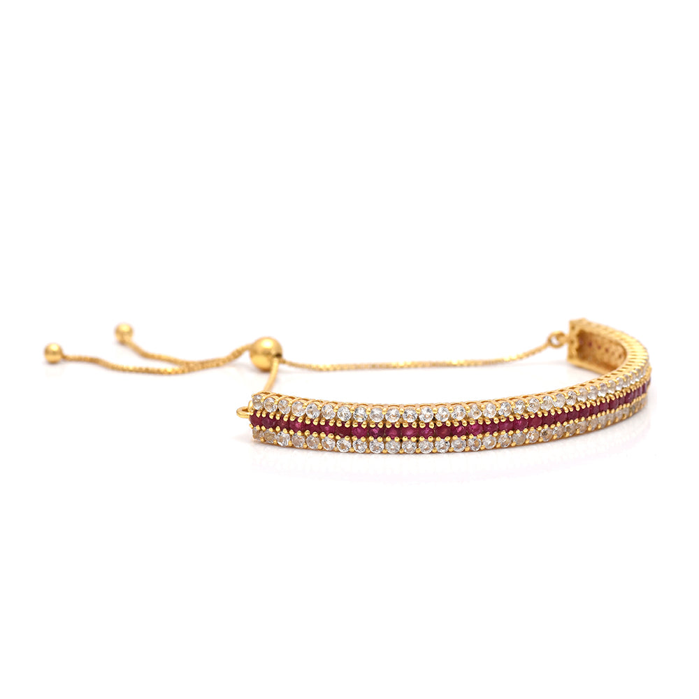 Brățară din Argint 925 Placat cu Aur ( 8.34 grame ) cu Rubin Malagasy și Topaz Alb 3 Carate 2 