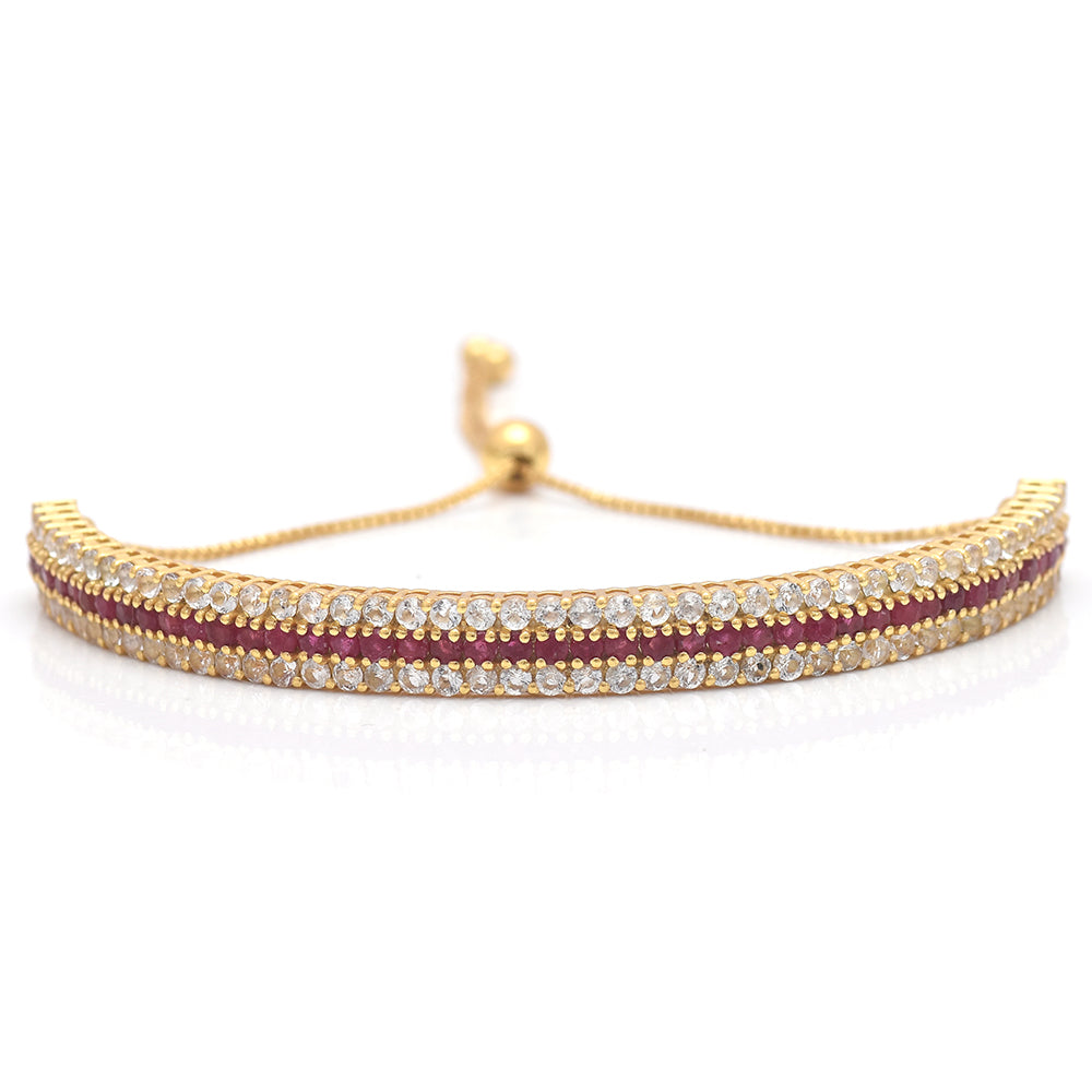 Brățară din Argint 925 Placat cu Aur ( 8.34 grame ) cu Rubin Malagasy și Topaz Alb 3 Carate 1 