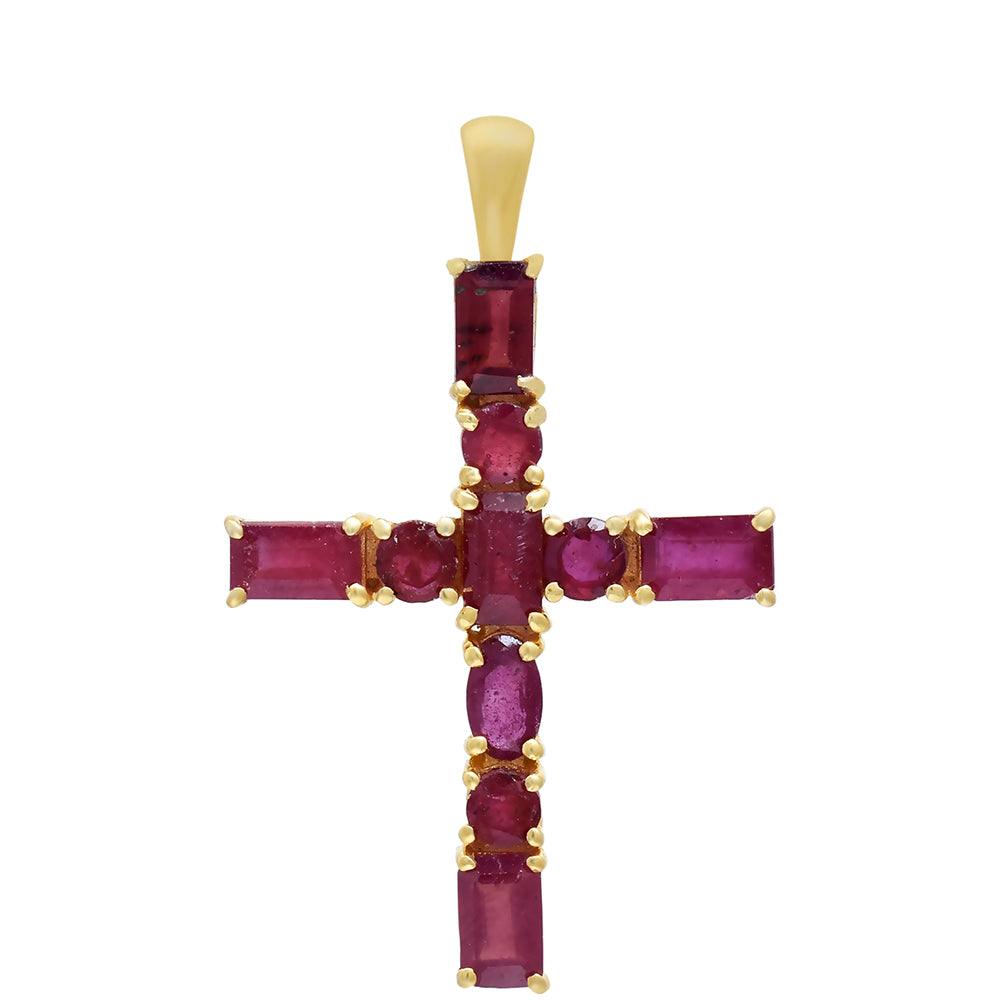 Cruce Pandantiv din Argint 925 Placat cu Aur ( 1.89 grame ) cu Rubin Malagasy 2.7 Carate 2 