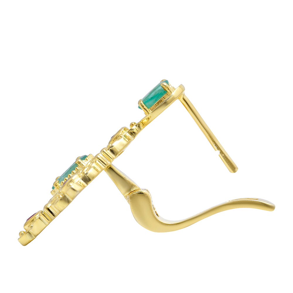 Cercei din Argint 925 Placat cu Aur ( 7.21 grame ) cu Rubin Malagasy și Smarald Brazilian 1.96 Carate 9 