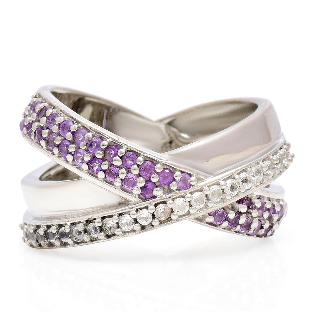 Inel din Argint 925 ( 8.38 grame ) cu Ametist Marocan și Topaz Alb 0.75 Carate 1 