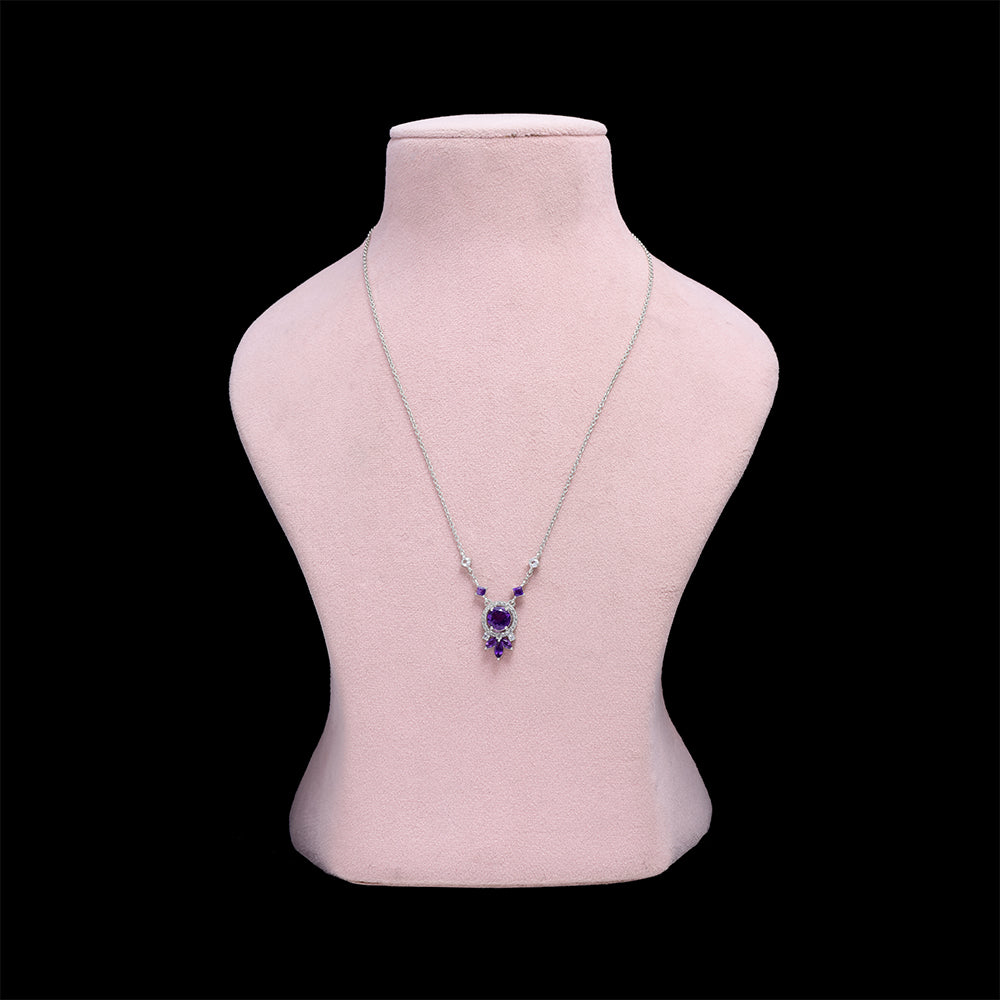 Colier din Argint 925 ( 5.42 grame ) cu Ametist Marocan și Topaz Alb 3.1 Carate 1 