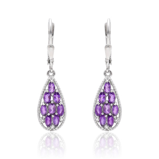 Cercei din Argint 925 ( 2.38 grame ) cu Ametist Marocan și Topaz Alb 0.9 Carate