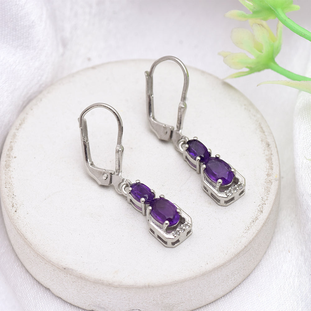 Cercei din Argint 925 ( 2.33 grame ) cu Ametist Marocan 1.25 Carate 1 