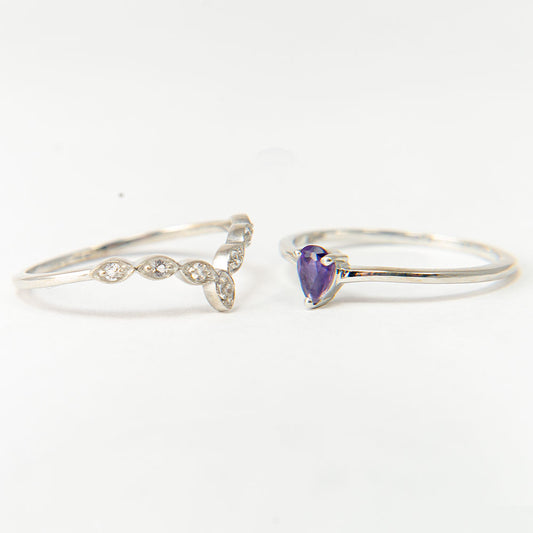 Set din Argint 925 ( 2.25 grame ) cu Ametist Marocan și Topaz Alb 0.28 Carate ( Inel )