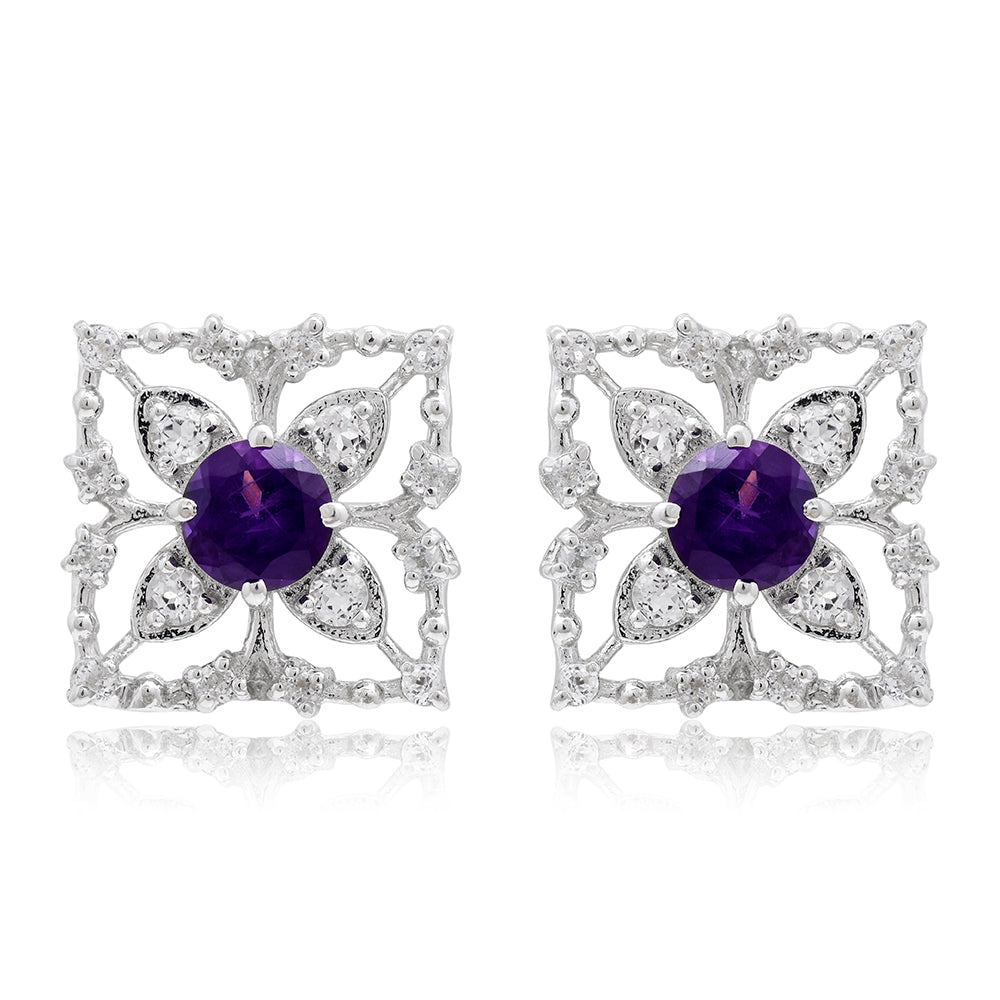 Cercei din Argint 925 ( 4.11 grame ) cu Ametist Marocan și Topaz Alb 0.63 Carate 5 