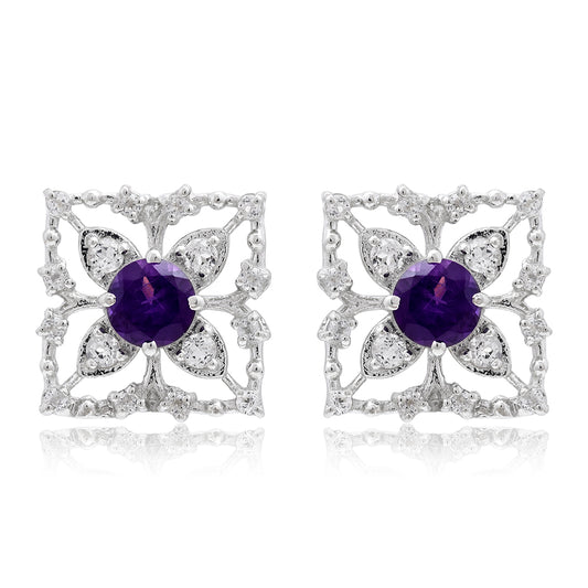 Cercei din Argint 925 ( 4.11 grame ) cu Ametist Marocan și Topaz Alb 0.63 Carate