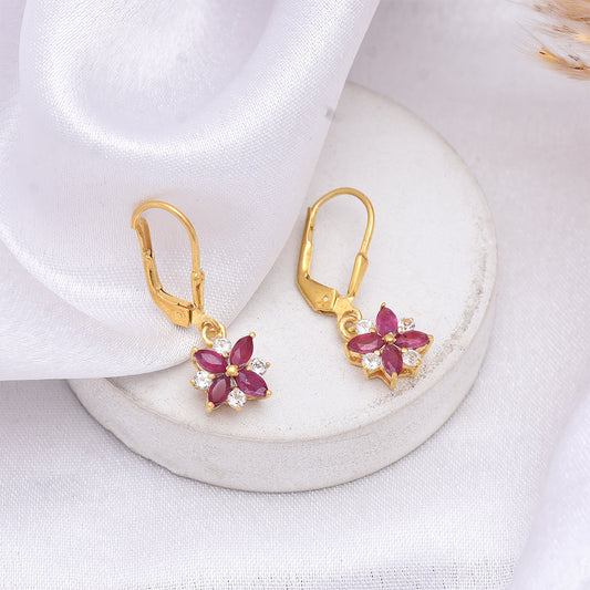 Cercei din Argint 925 Placat cu Aur ( 1.62 grame ) cu Rubin Malagasy și Topaz Alb 2.14 Carate