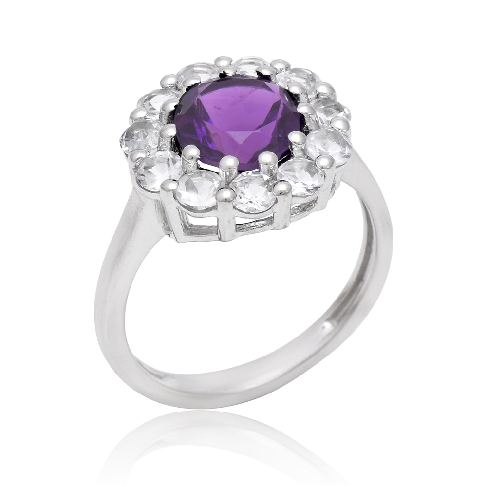 Inel din Argint 925 ( 2.84 grame ) cu Ametist Marocan și Topaz Alb 3.1 Carate 1 
