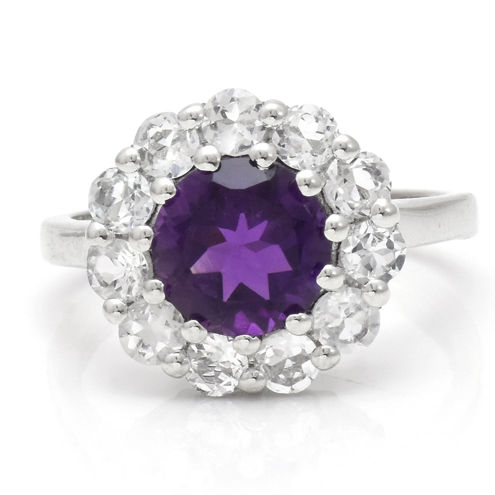 Inel din Argint 925 ( 2.84 grame ) cu Ametist Marocan și Topaz Alb 3.1 Carate