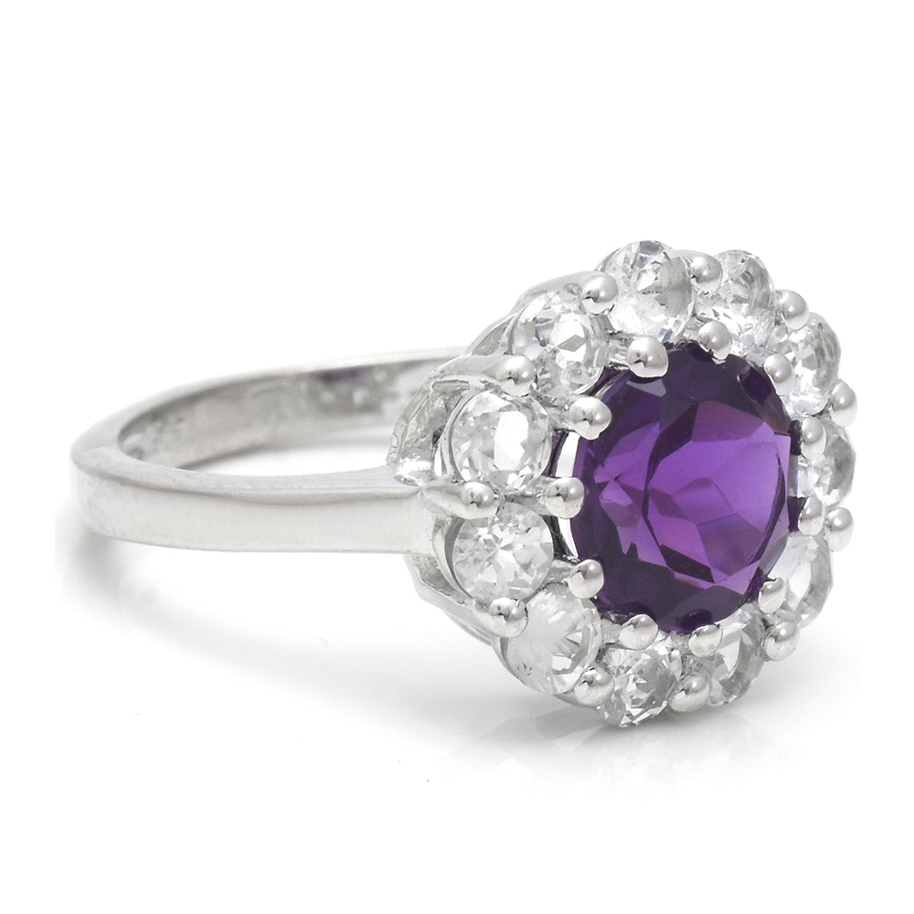 Inel din Argint 925 ( 2.84 grame ) cu Ametist Marocan și Topaz Alb 3.1 Carate 4 