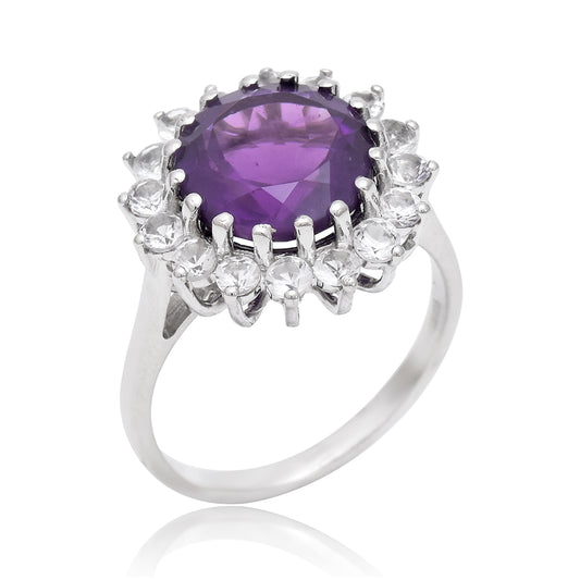 Inel din Argint 925 ( 2.1 grame ) cu Ametist Marocan și Topaz Alb 12 Carate