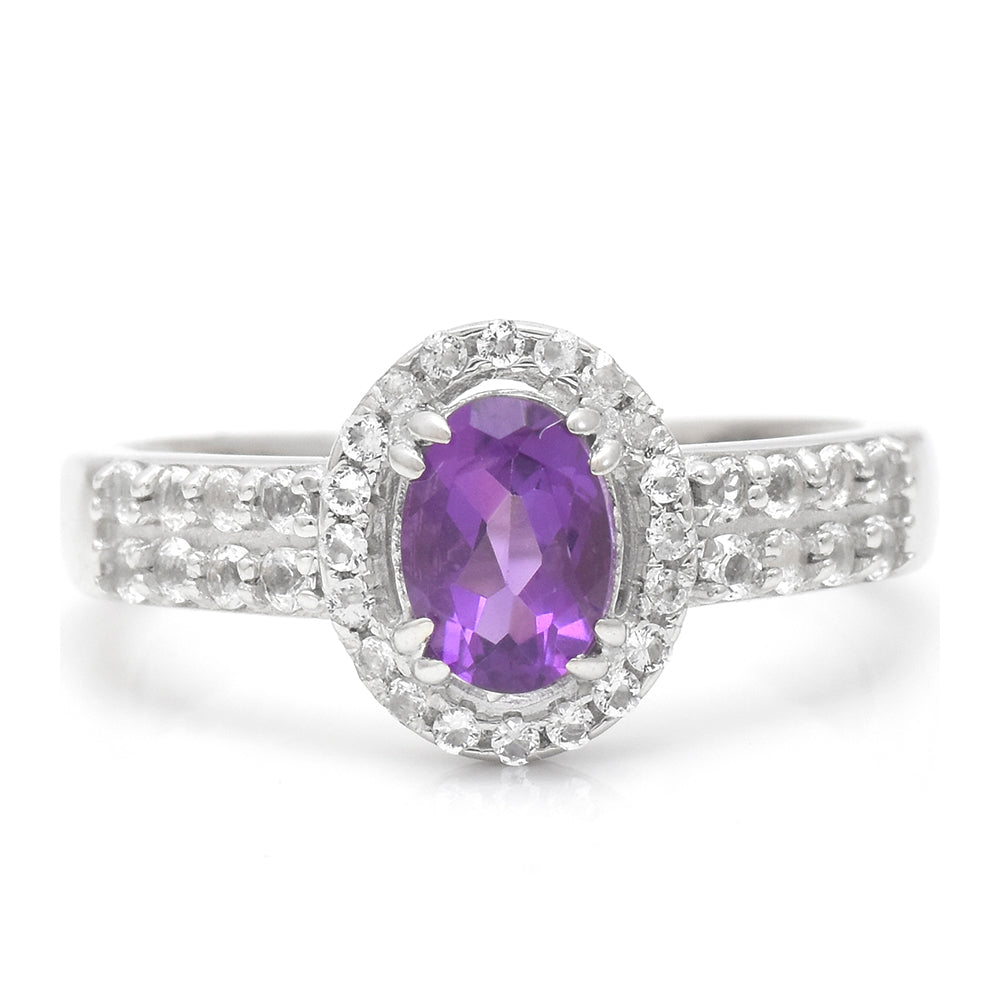 Inel din Argint 925 ( 3.42 grame ) cu Ametist Marocan și Topaz Alb 0.77 Carate 2 