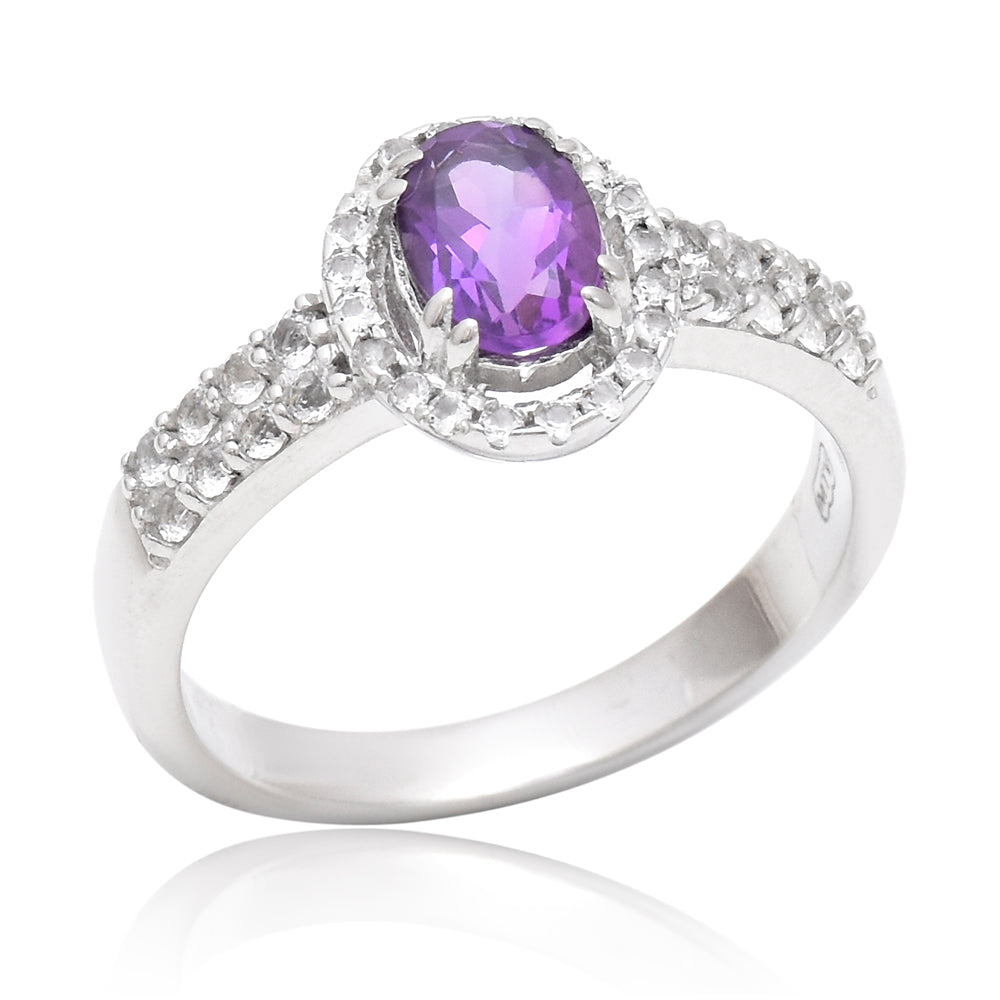 Inel din Argint 925 ( 3.42 grame ) cu Ametist Marocan și Topaz Alb 0.77 Carate 1 