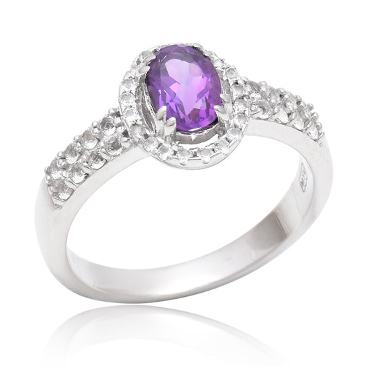 Inel din Argint 925 ( 3.42 grame ) cu Ametist Marocan și Topaz Alb 0.77 Carate