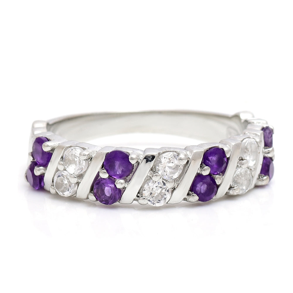 Inel din Argint 925 ( 3.82 grame ) cu Ametist Marocan și Topaz Alb 1 Carate