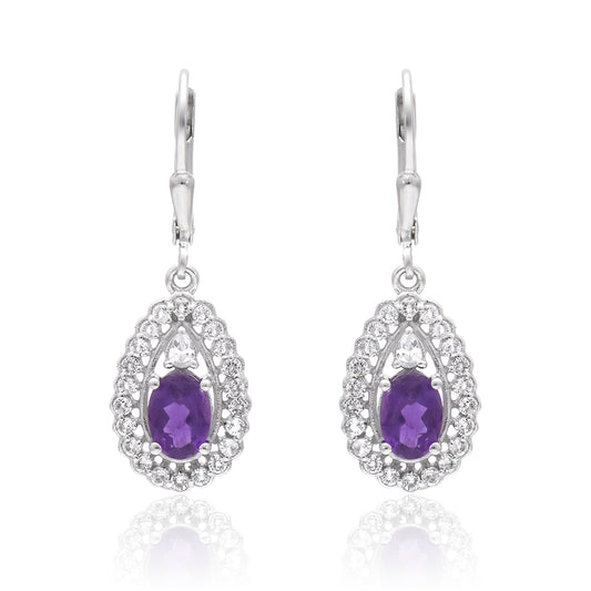 Cercei din Argint 925 ( 3.05 grame ) cu Ametist Marocan și Topaz Alb 1.85 Carate