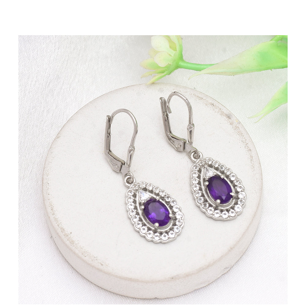 Cercei din Argint 925 ( 3.05 grame ) cu Ametist Marocan și Topaz Alb 1.85 Carate