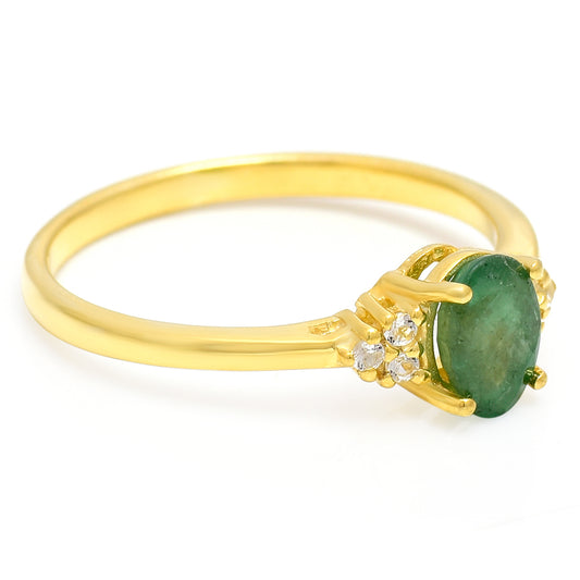 Inel din Argint 925 Placat cu Aur ( 1.99 grame ) cu Smarald Brazilian 0.66 Carate