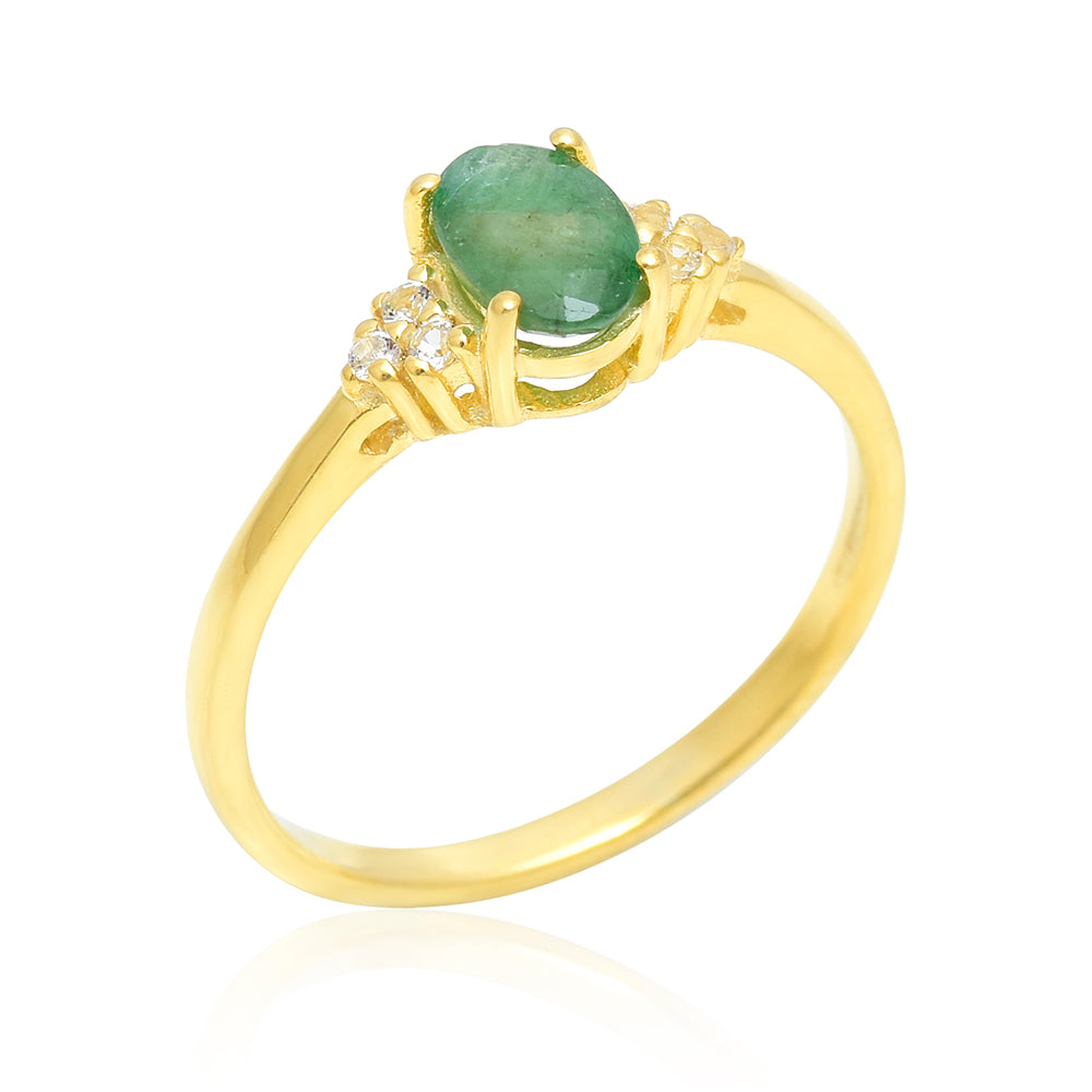 Inel din Argint 925 Placat cu Aur ( 1.99 grame ) cu Smarald Brazilian 0.66 Carate