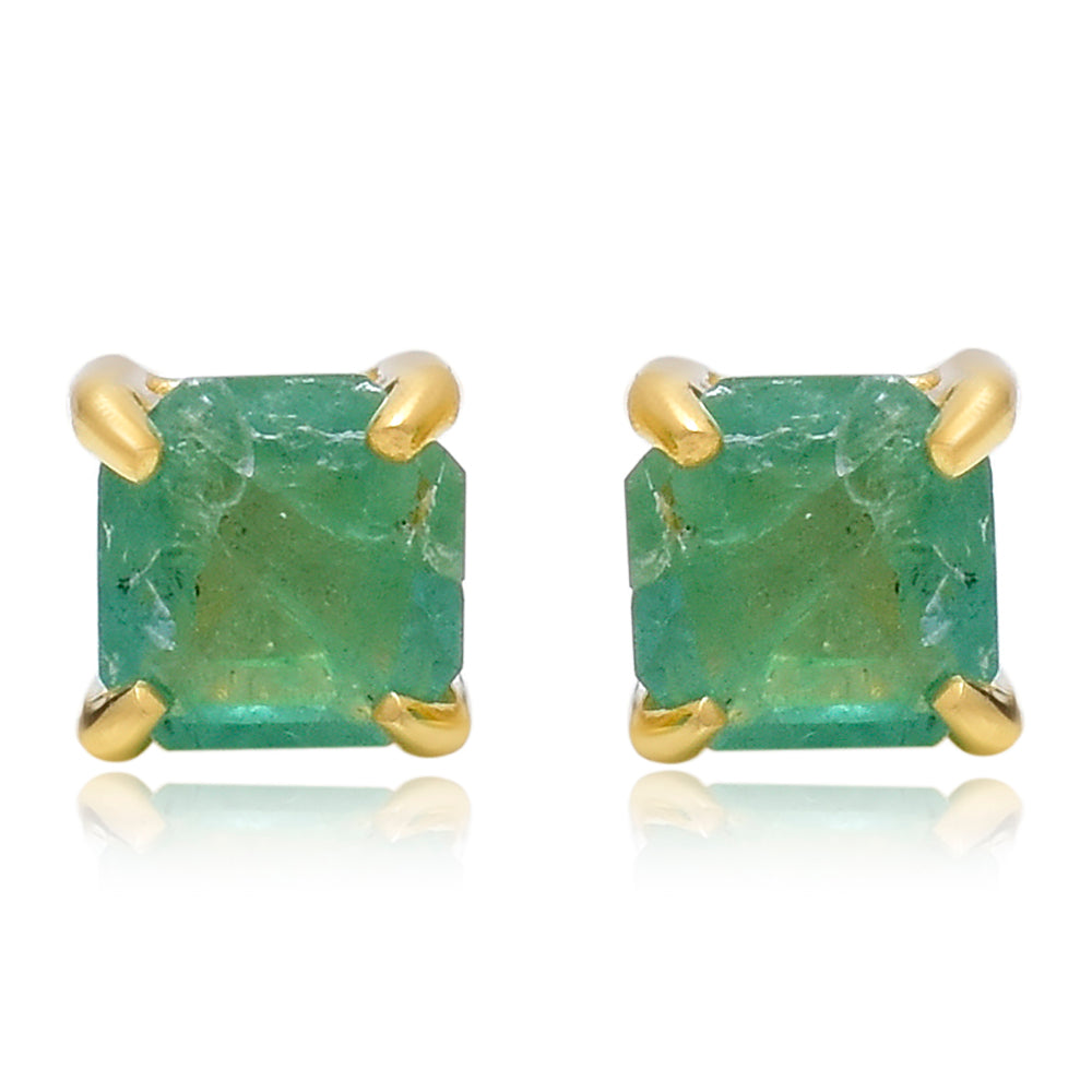 Cercei din Argint 925 Placat cu Aur ( 0.99 grame ) cu Smarald Brazilian 0.9 Carate 4 