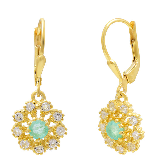 Cercei din Argint 925 Placat cu Aur ( 3.38 grame ) cu Smarald Brazilian și Topaz Alb 1.02 Carate