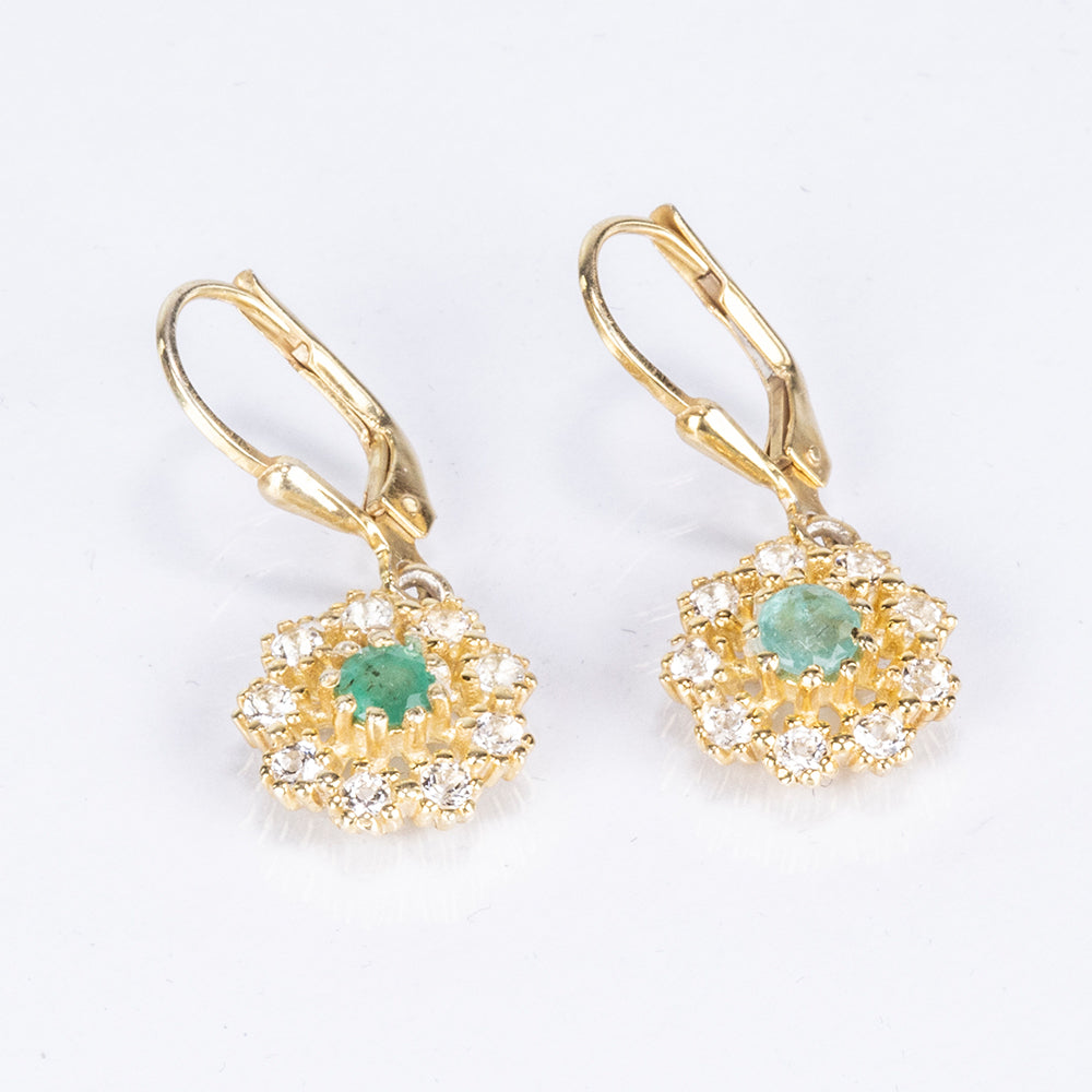 Cercei din Argint 925 Placat cu Aur ( 3.38 grame ) cu Smarald Brazilian și Topaz Alb 1.02 Carate