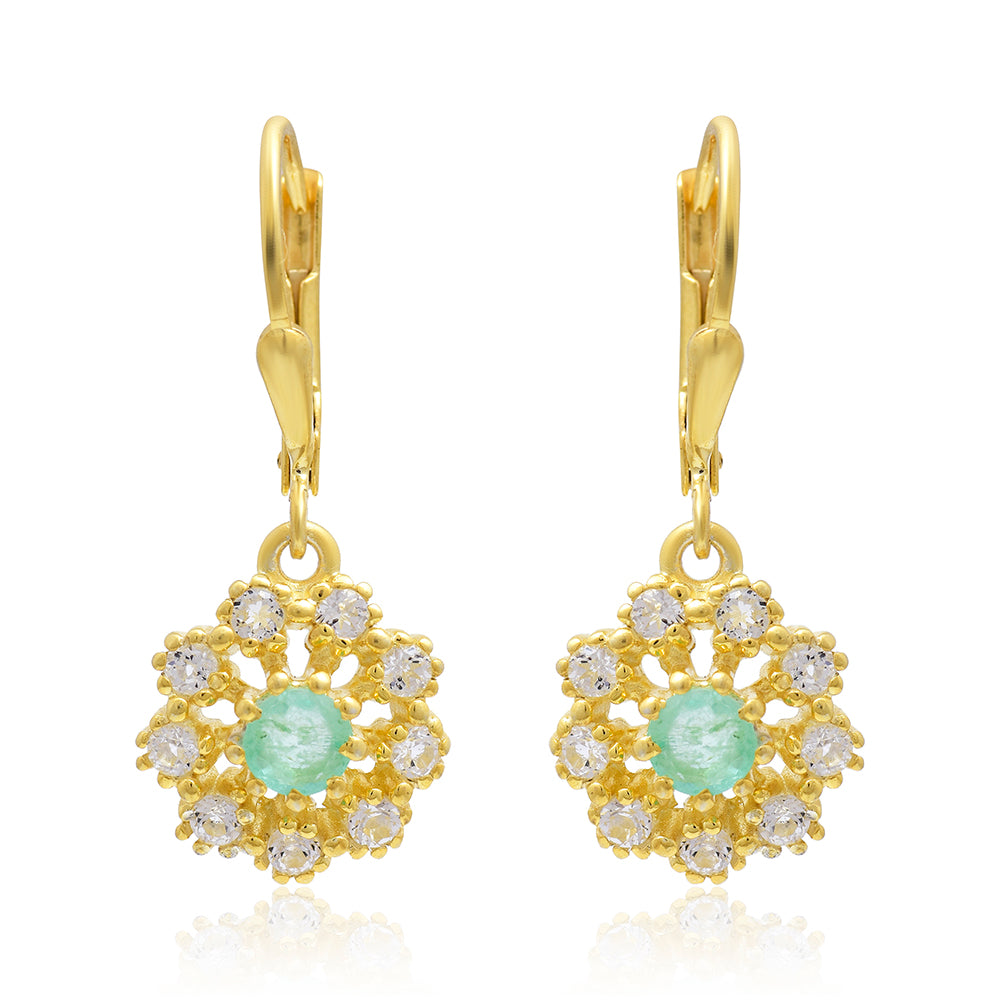 Cercei din Argint 925 Placat cu Aur ( 1.94 grame ) cu Smarald Brazilian și Topaz Alb 0.72 Carate