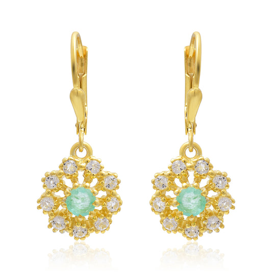 Cercei din Argint 925 Placat cu Aur ( 1.94 grame ) cu Smarald Brazilian și Topaz Alb 0.72 Carate