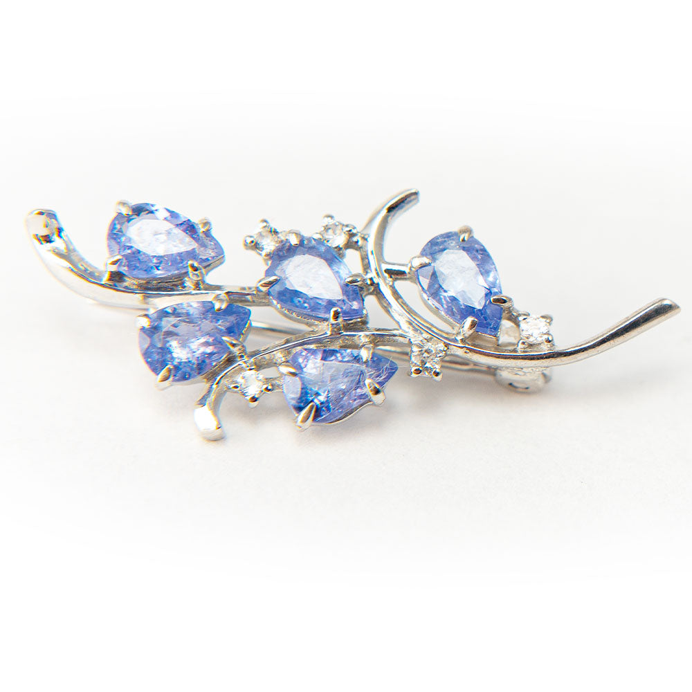 Broşă din Argint 925 ( 2.62 grame ) cu Tanzanit AAA și Topaz Alb 1.83 Carate