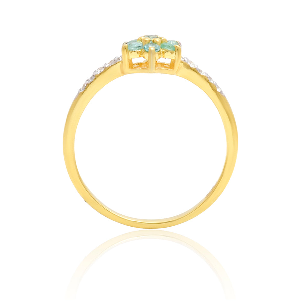 Inel din Argint 925 Placat cu Aur ( 1.54 grame ) cu Smarald Brazilian și Topaz Alb 0.29 Carate